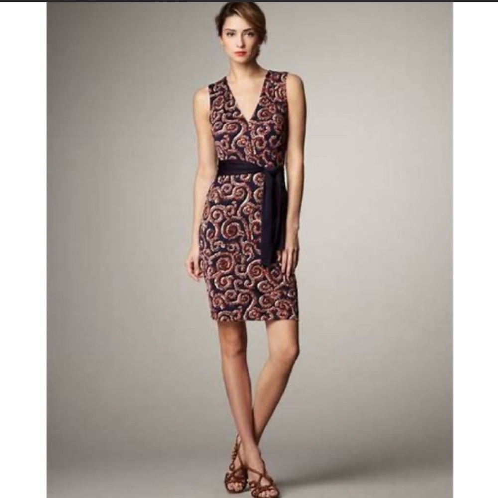 Tory Burch Nicola Navy Sapello Silk Belted Dress Small
